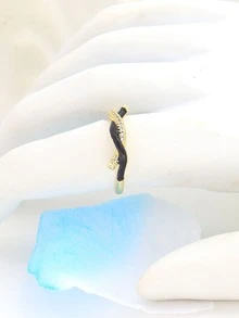 Cubic Zirconia Decor Cuff Ring - Black - View 3