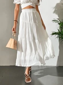 SHEIN Tall Falda unicolor bajo con fruncido - Blanco - Ver 1