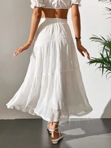 SHEIN Tall Falda unicolor bajo con fruncido - Blanco - Ver 2