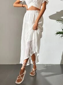 SHEIN Tall Falda unicolor bajo con fruncido - Blanco - Ver 4