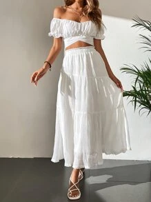 SHEIN Tall Falda unicolor bajo con fruncido - Blanco - Ver 5