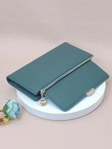 MINGYOU Ví nữ Litchi dập nổi Ví dài Ví nữ Ví dài - Màu xanh ngọc - Xem 2