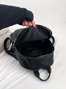 Korean-Style Fashionable Quilted Diamond-Shaped Versatile Backpack, Large Capacity, Simple And Casual Soft PU School Bag, Travel Bag - Black - View 6