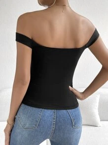 Firerie Top de hombros descubiertos tejido de canalé - Negro - Ver 2