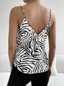 SHEIN Privé Top de tirantes de rayas de cebra - Blanco y Negro - Ver 2
