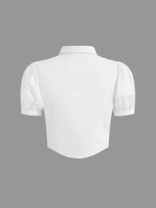 SHEIN 青少年女孩泡泡袖襯衫帶系帶