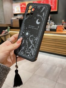 苹果日月图案防摔手机壳，带流苏吊坠，兼容 15/15Pro/15Plus/15Pro Max，国际版，非国内版 - 黑與白 - 查看 4