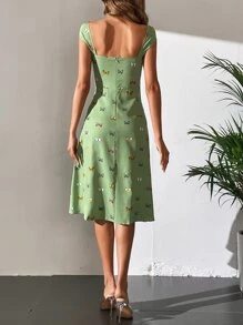 SHEIN VCAY Vestido con estampado de mariposa pecho con fruncido de muslo con abertura - verde menta - Ver 2