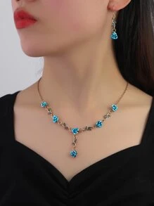 3 piezas/set Set joya con diseño de flor - Azul - Ver 1