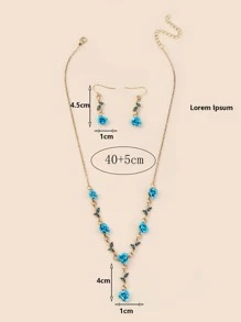 3 piezas/set Set joya con diseño de flor - Azul - Ver 3