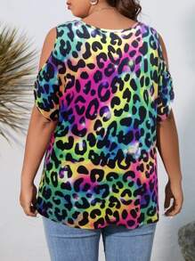 SHEIN LUNE 大碼豹紋印花挖肩T恤 - 彩色 - 查看 2