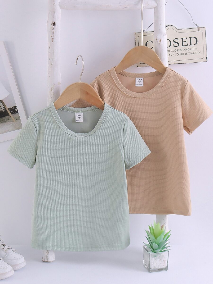 Toddler Boys 2pcs Solid Round Neck Tee - Multicolor - View 1