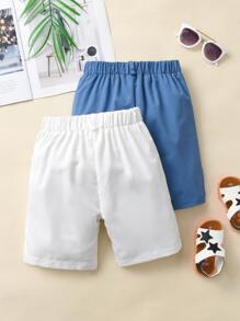 SHEIN 男小童2入組/套優雅素色短褲和派對紳士口袋長褲適合夏天