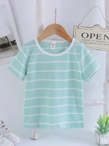 Toddler Boys Striped Print Contrast Binding Tee - Mint Green - View 1