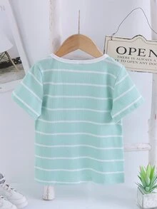 Toddler Boys Striped Print Contrast Binding Tee - Mint Green - View 2