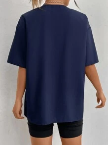 SHEIN EZwear Letter Graphic Drop Shoulder Blouse