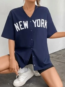 SHEIN EZwear Letter Graphic Drop Shoulder Blouse