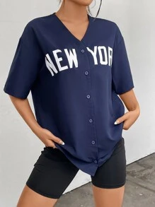 SHEIN EZwear Letter Graphic Drop Shoulder Blouse