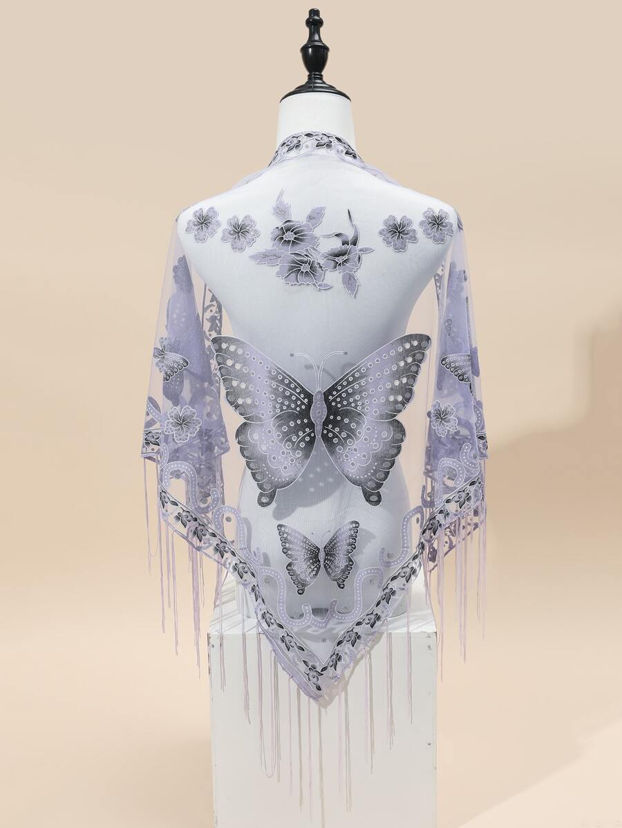 1 Pieza Bufanda Triangular De Encaje Con Forma De Mariposa Y Diadema Para Mujeres - Púrpura malva - Ver 1