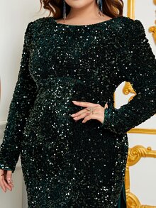 Faeriesty Round Neck Sequin Mermaid Evening Dress With Deep V-Back - Women's Formal Gown For Grand Weddings, Red Carquet Events, Luxury Galas, Bridal Portraits, And Award Ceremonies - Dark Green - View 6