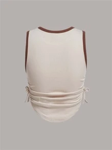 SHEIN Teen Girls Slogan & Dog Print Drawstring Ruched Side Tank Top - Beige - View 2