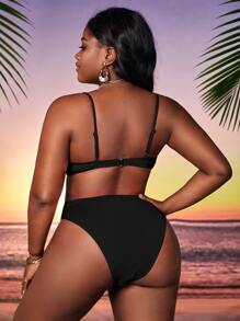 SHEIN Swim Curve Plus Size Solid Underwire Bikini Set Summer Beach - Black - View 2