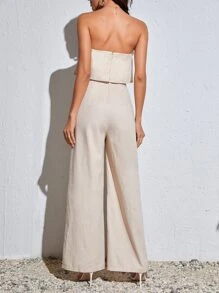SHEIN Tall Women Summer High-Cut Solid Color Foldover Layered Wide Leg Strapless Jumpsuit