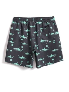 Manfinity Swimmode Quần short nam đi biển Dây kéo Đắp vá Túi Thú vật Tất cả trên in - Màu xám đen - Xem 4