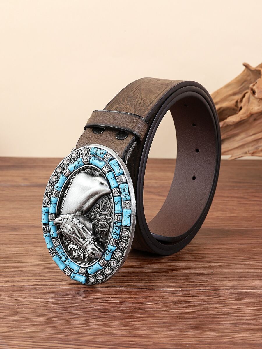 1 Phụ Nữ Ngựa Trang Trí Hình Bầu Dục Thắt Lưng Cổ Điển - Màu Khaki - Xem 1