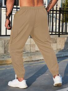 Manfinity Homme Men Flap Pocket Side Drawstring Waist Cargo Trousers - Khaki - View 2