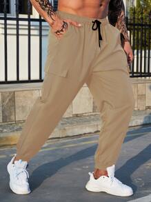 Manfinity Homme Men Flap Pocket Side Drawstring Waist Cargo Trousers - Khaki - View 3
