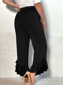 SHEIN Clasi Plus Ruffle Hem Flare Leg Pants - Black - View 2