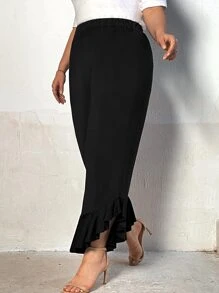 SHEIN Clasi Plus Ruffle Hem Flare Leg Pants - Black - View 5