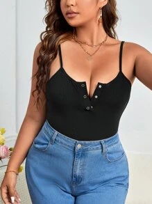 SHEIN Privé Top de tirantes con botón - Negro - Ver 1