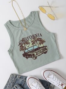 INAWLY Top tank con estampado de coche y letra - verde menta - Ver 1