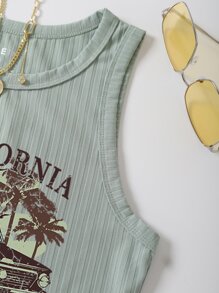 INAWLY Top tank con estampado de coche y letra - verde menta - Ver 5