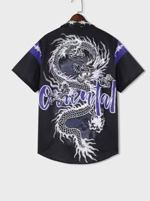 ROMWE MEN Guys Dragon Graphic Contrast Panel Shirt Without Tee - Black - View 1