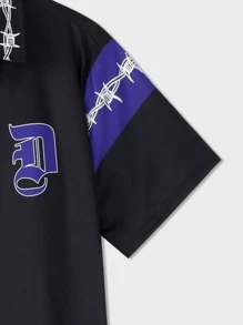 ROMWE MEN Guys Dragon Graphic Contrast Panel Shirt Without Tee - Black - View 3