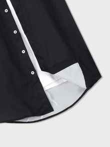 ROMWE MEN Guys Dragon Graphic Contrast Panel Shirt Without Tee - Black - View 4