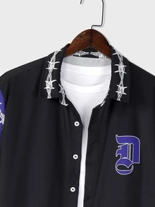 ROMWE MEN Guys Dragon Graphic Contrast Panel Shirt Without Tee - Black - View 5