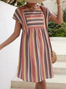 SHEIN Maternity Striped Print Smock Dress - Multicolor - View 5