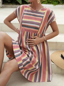SHEIN Maternity Striped Print Smock Dress - Multicolor - View 6
