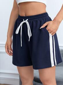 SHEIN EZwear Contrast Side Seam Drawstring Waist Track Shorts
