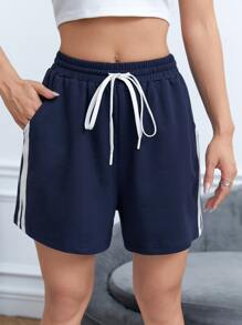 SHEIN EZwear Contrast Side Seam Drawstring Waist Track Shorts