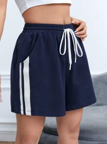 SHEIN EZwear Contrast Side Seam Drawstring Waist Track Shorts