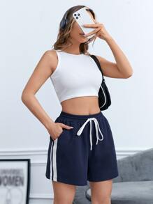 SHEIN EZwear Contrast Side Seam Drawstring Waist Track Shorts