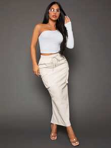 SHEIN SXY Top crop de un hombro tejido de canalé - Blanco - Ver 4