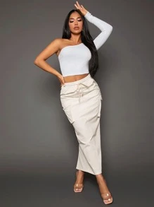 SHEIN SXY Top crop de un hombro tejido de canalé - Blanco - Ver 7