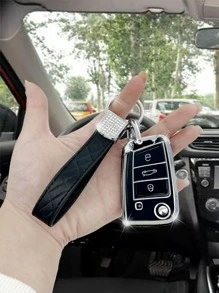 1set Keychain & Car Key Case Compatible With Volkswagen Sagitar, Key Fob Cover - Black - View 1