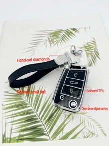 1set Keychain & Car Key Case Compatible With Volkswagen Sagitar, Key Fob Cover - Black - View 4